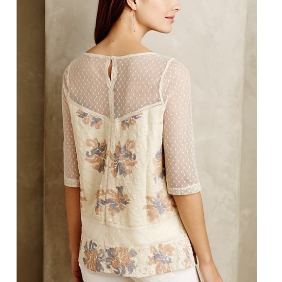Anthropologie mesh top Y2K sheer Ivory Anja Floral Blouse Boho Lace Crochet XS - Picture 2 of 16
